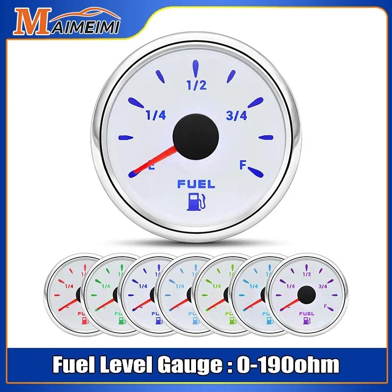 52MM 0-190 Ohm Fuel Level Gauge with 7 Color Light 240-33Ohm Oil Tank Level Meter Indicator Fuel Gauge for Car Marine RV 12V 24V
