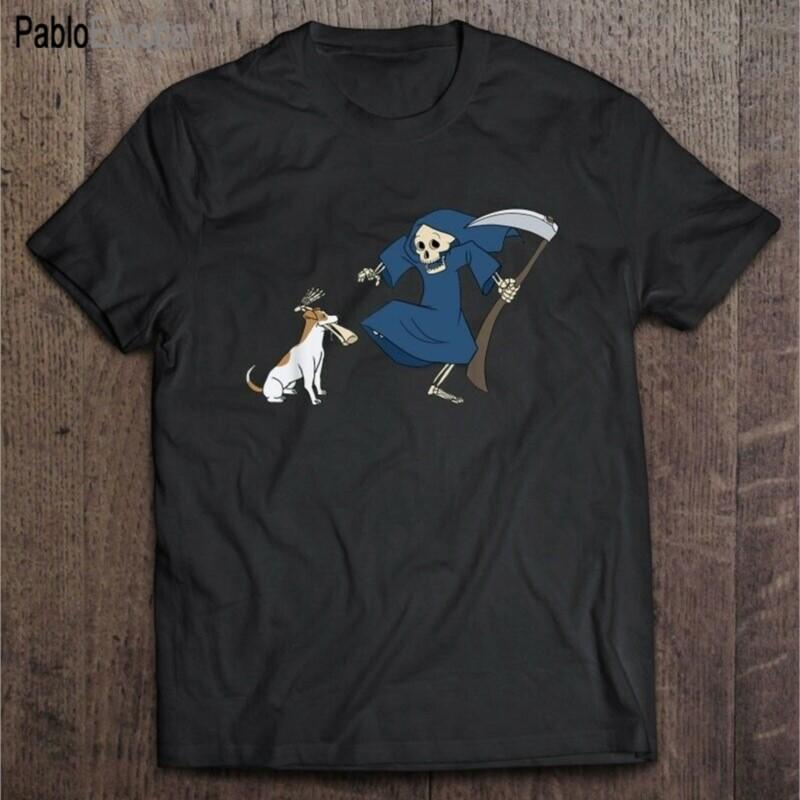 men cotton t-shirt male tee-shirt Jack Russell Terrier Grim Reaper Funny Dog Halloween Men T-Shirt S-6Xl Summer Style Tee Shirt