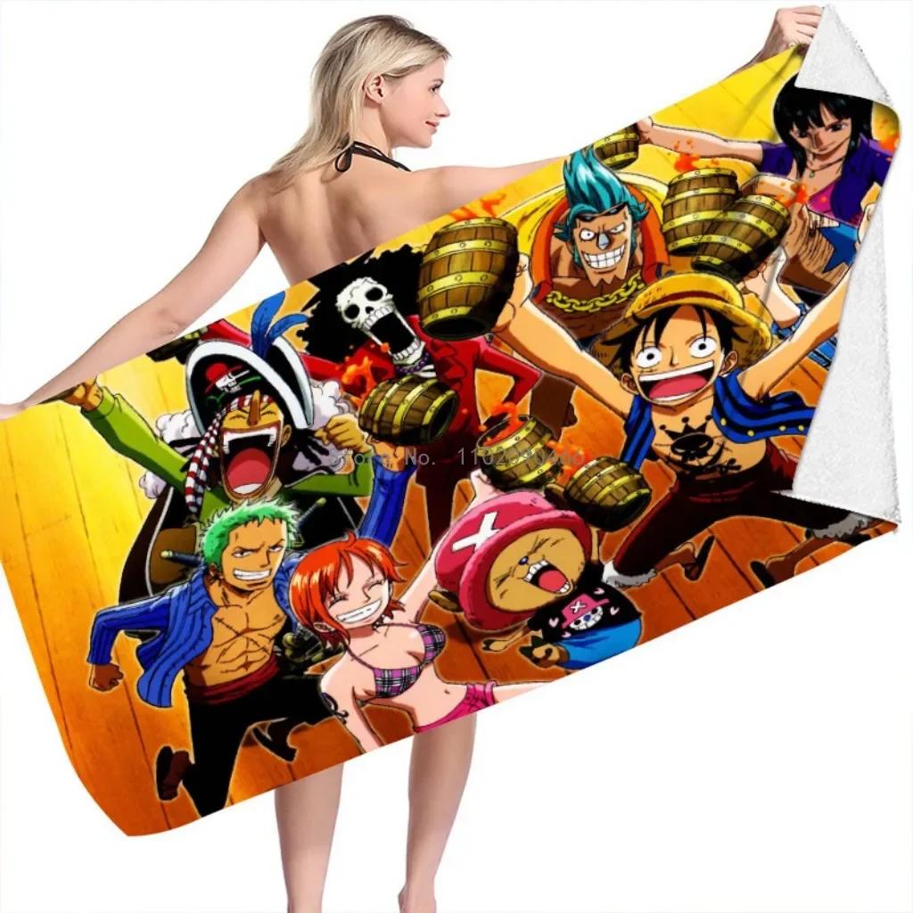 2026 Hot Bandai Anime One Piece Bath Towel Beach Towel Mat Fast Drying Bathroom Beach Towel Kids Boys Washcloth Blanket Gifts