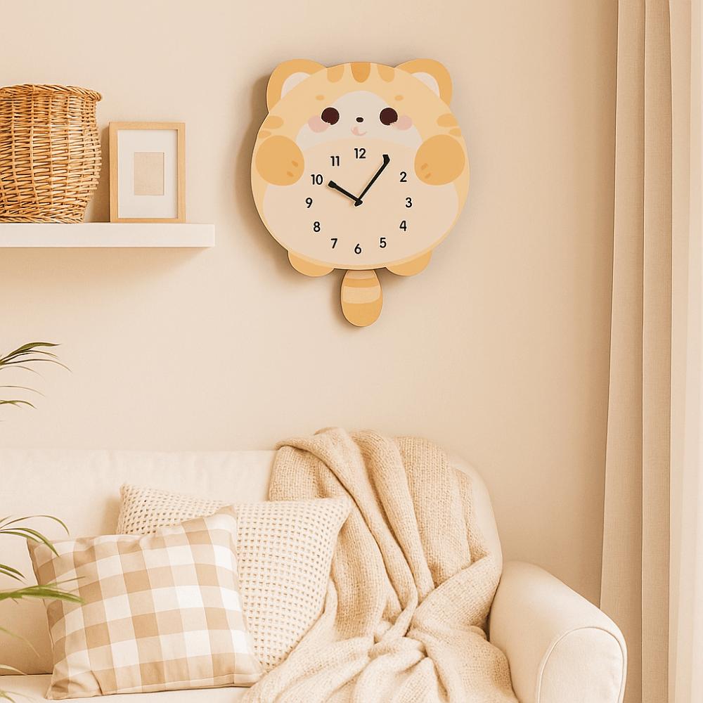 Cute Cat Shape Wall Clock Unique Decorative Silent Clock Hanging Cartoon Digital Clock Living Room