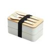 Portable Single/double Layer Lunch Box Japanese-style Bamboo Cover Bento Box Leak Proof Office Camping Fruit Lunch Bento Box