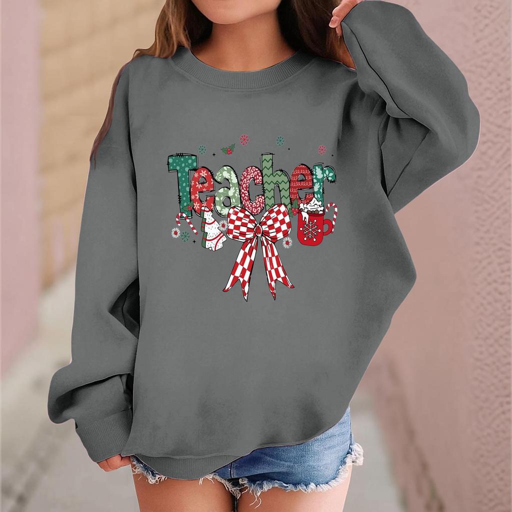 Children's Fashionable Casual Long-sleeved Loose Christmas Print Pullover Sweatshirt