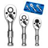 TORUK Stubby Ratchet Includes and Drive Socket Bit Ratchet Wrench Quick Release Chrome Alloy Construction with Chrome Plated Finish 3-Piece Set,