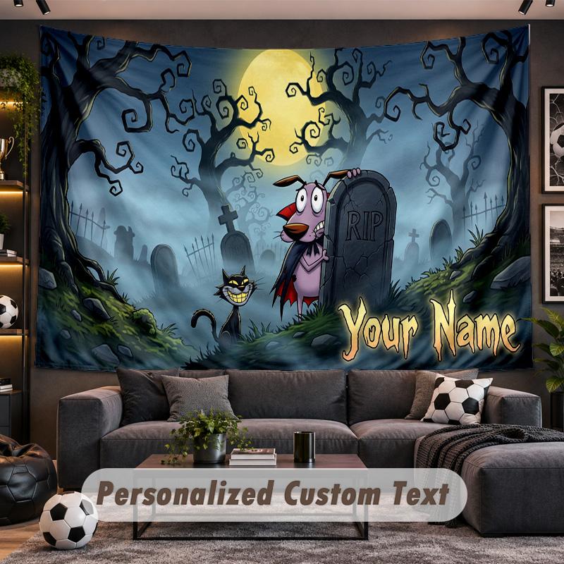 Courage the Cowardly Dog Personalized Tapestry Support Custom Name, Wall Art Home Decoration