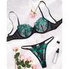 Spitzen-Transparenz Sex-Unterwäsche Dunkelgrün Schmetterlingsstickerei Sexy Reines Verlangen Zum Sammeln Atmungsaktiv Kollektion Brust-Unterwäsche-Set