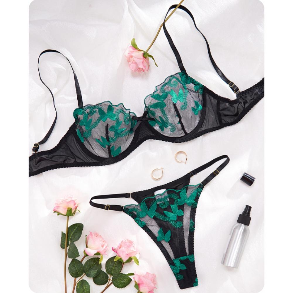 

Кружевное Прозрачное Сексуальное Нижнее Белье Темно-зеленое с Вышивкой Бабочек Сексуальное Чистое Желание Собрать Дышащая Коллекция Комплект Нижнего Белья для Груди XL
