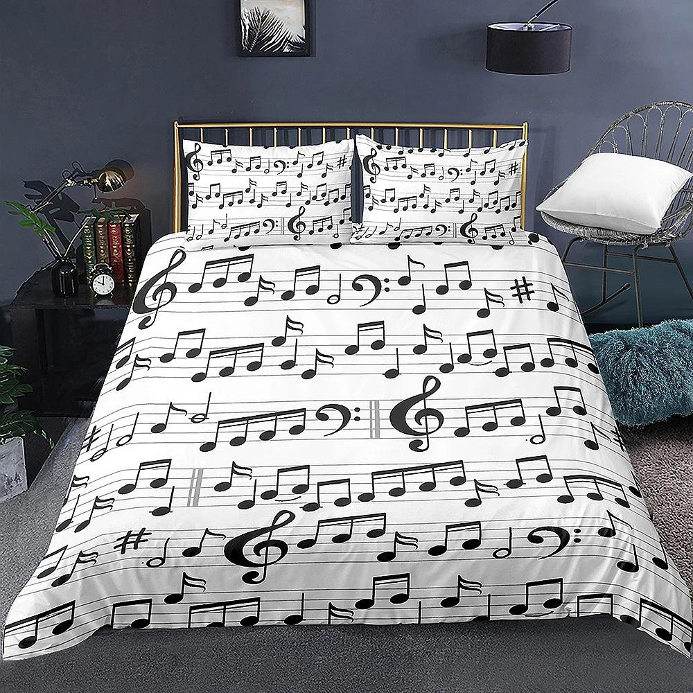 3D Digital Printing Music Theme Duvet Cover Set Piano Note Pattern Quilt Cover Pillowcase Music Lover Bedroom Decorative Bedding 3pcs