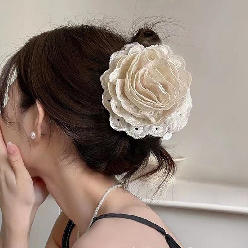 Flower Clip Rose Half-Tied Hairpin Women Headdress Big Flower Large Shark Claws