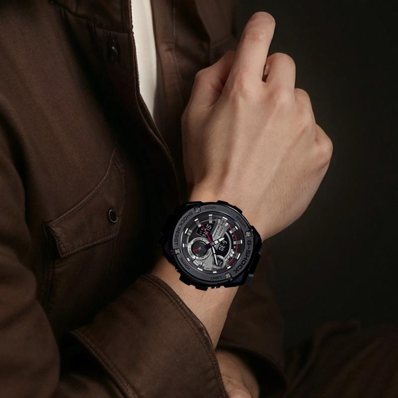 Casio G-STEEL Series-Disc Dual Display, Layered Protective Structure, Quartz Movement, Resin Strap, Japanese and Korean Watch, Men's GST-210B-1A