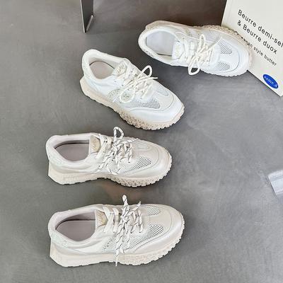 Summer Mesh Forrest Gump Shoes Women's New Leather Breathable Thin Casual Shoes Lightweight Platform Sports Dad Shoes