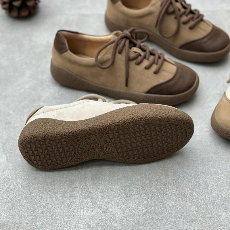 Johnature Handmade Genuine Leather Lace Up Casual Soft Soled Shoes Mixed Colors Women's Flat Shoes