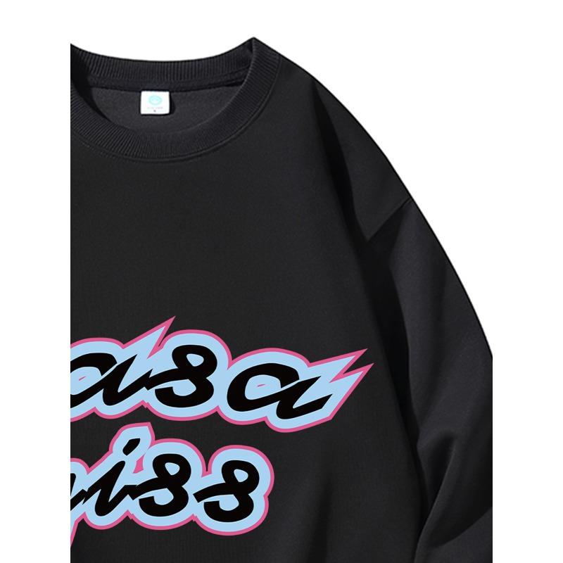Men's American-Style Letter Print Crew Neck Sweatshirt, Loose Fit Casual Long Sleeve Pullover, Trendy Versatile Daily Top