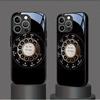 Funda de Teléfono Negra de Cristal Templado con Patrón de Dial Giratorio Retro para Samsung Galaxy S25 S24 S23 Ultra Plus FE Cubierta a Prueba de Golpes