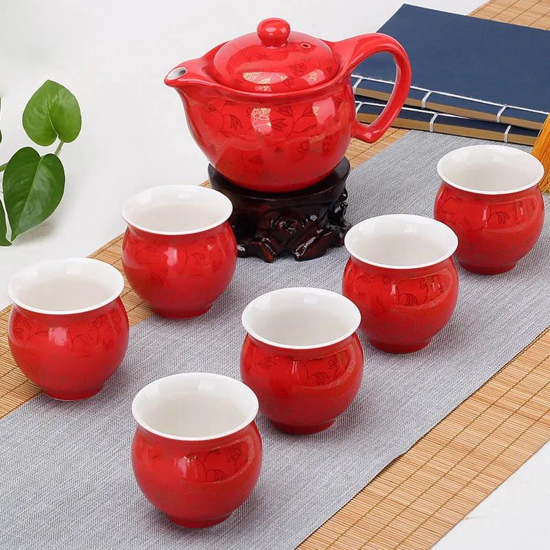 Double Ceramic Teaware Set 1tea Pot + 6cups Exquisite Teapot Kettles Tea Cup Porcelain Chinese Kung Fu Tea Set Drinkware