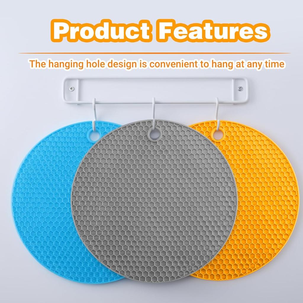 3Pcs Rubber Jar Opener,Round Large Jar Opener Gripper Pad Kitchen Non-Slip Coasters for Weak Hands,6.7x6.7Inch(Gray,Blue,Orange)