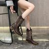 Style Fashion Women's High Quality Block Heels Mid-calf  Cowboy Boots Women Vintage Country Concert Western Boots Shoes