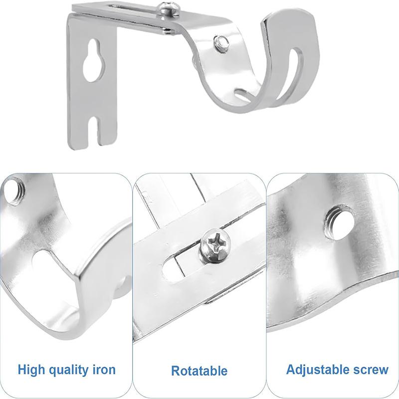 4Pcs Heavy Duty Curtain Pole Brackets for 25mm Poles Adjustable Wall-mounted Curtain Rod Support Metal Curtain Pole Holders Set