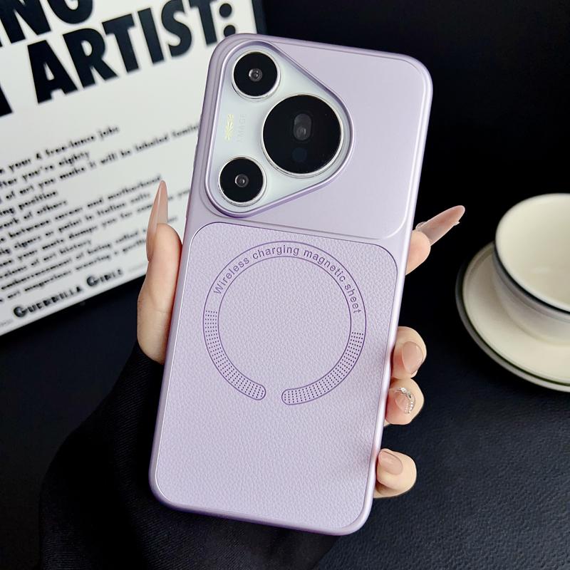 

For Huawei Pura 70 80 Pro Case Embossed Litchi Pattern Leather Magnetic Wireless Charging Anti-Fingerprint Fine Grip Soft Cover Huawei Pura 80 Pro
