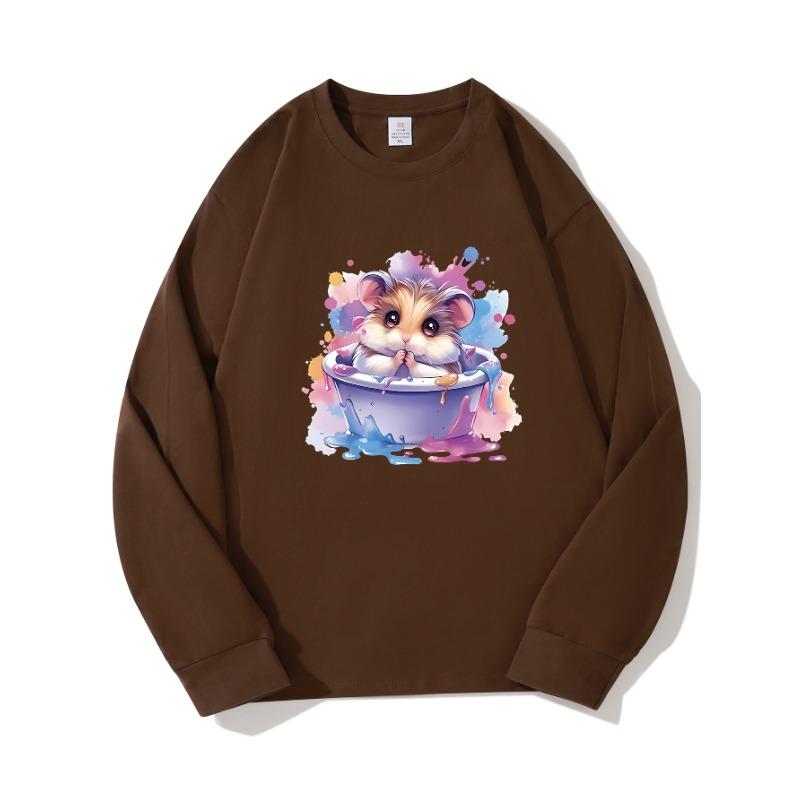 Осенняя одежда Hamster, длинный рукав, чистый хлопок, новый мужской и женский топ, весенний внутренний слой, базовая рубашка, футболка с круглым вырезом и длинными рукавами M коричневый