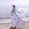 Damen Tang-Dynastie Stil Hanfu Kleid Mit Gestickten Weiten Ärmeln Hoher Taille Ruqun In Lila-Blau Leichter Chiffon