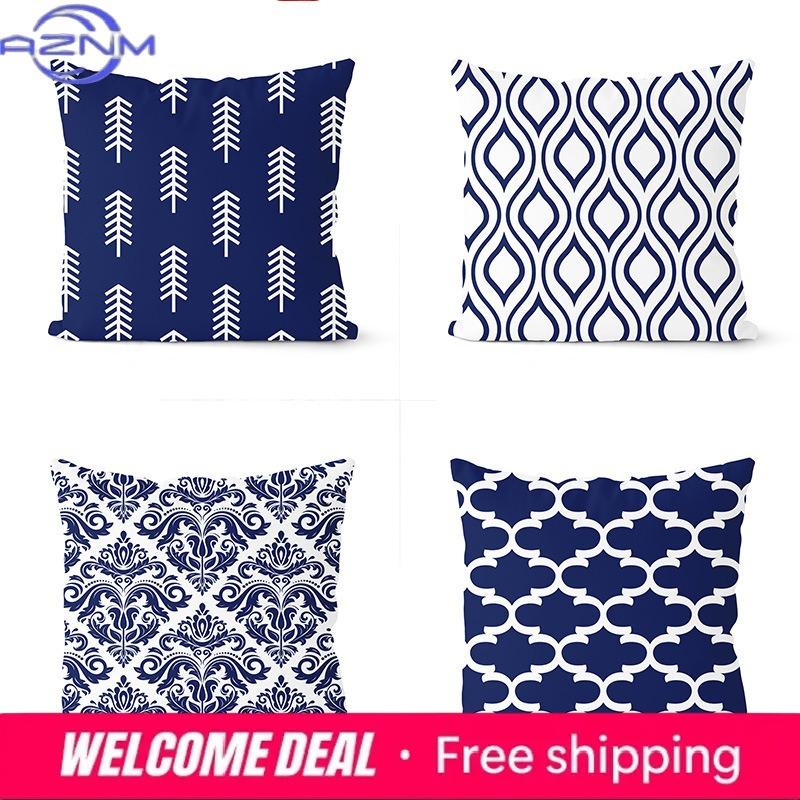 Navy Blue Cushion Geometric Pillowcase Decorative Pillow Home Decor Throw
