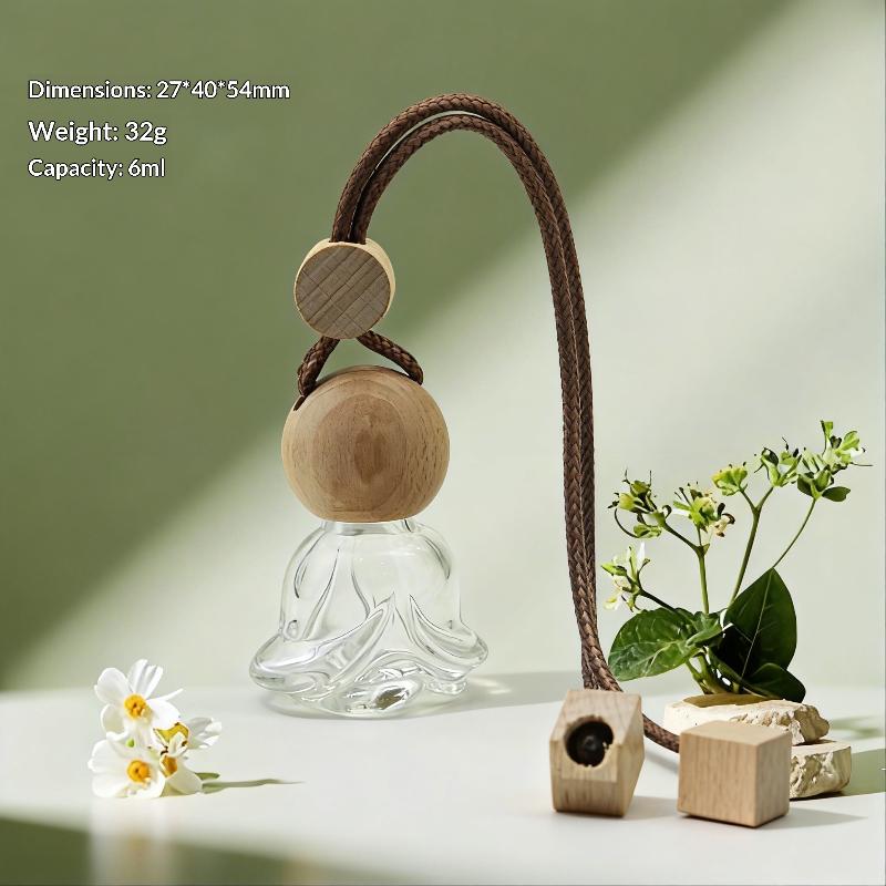 1Pcs Perfume Glass Bottle Empty Car Air Freshener Pendant With Wooden Caps Refillable Car Essential Oil Diffuser Bottle