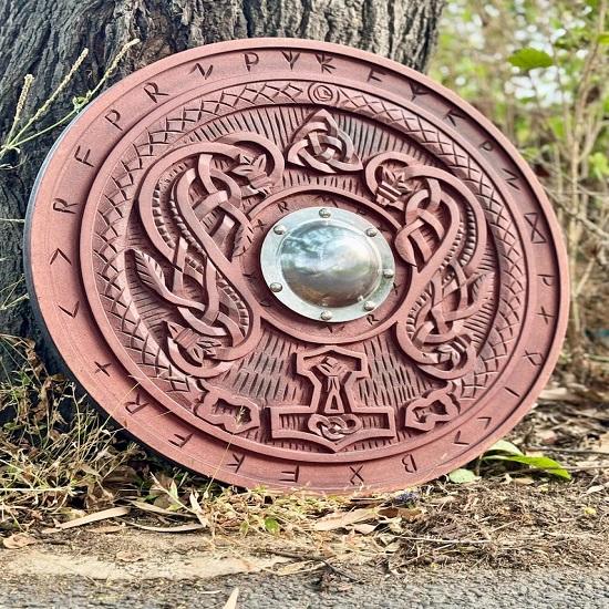 Viking Carved Wooden Shield, Norse Viking Shield Gifts, Wall Decor Carving Shield, Viking Cosplay  Costume Gifts Christmas Decor