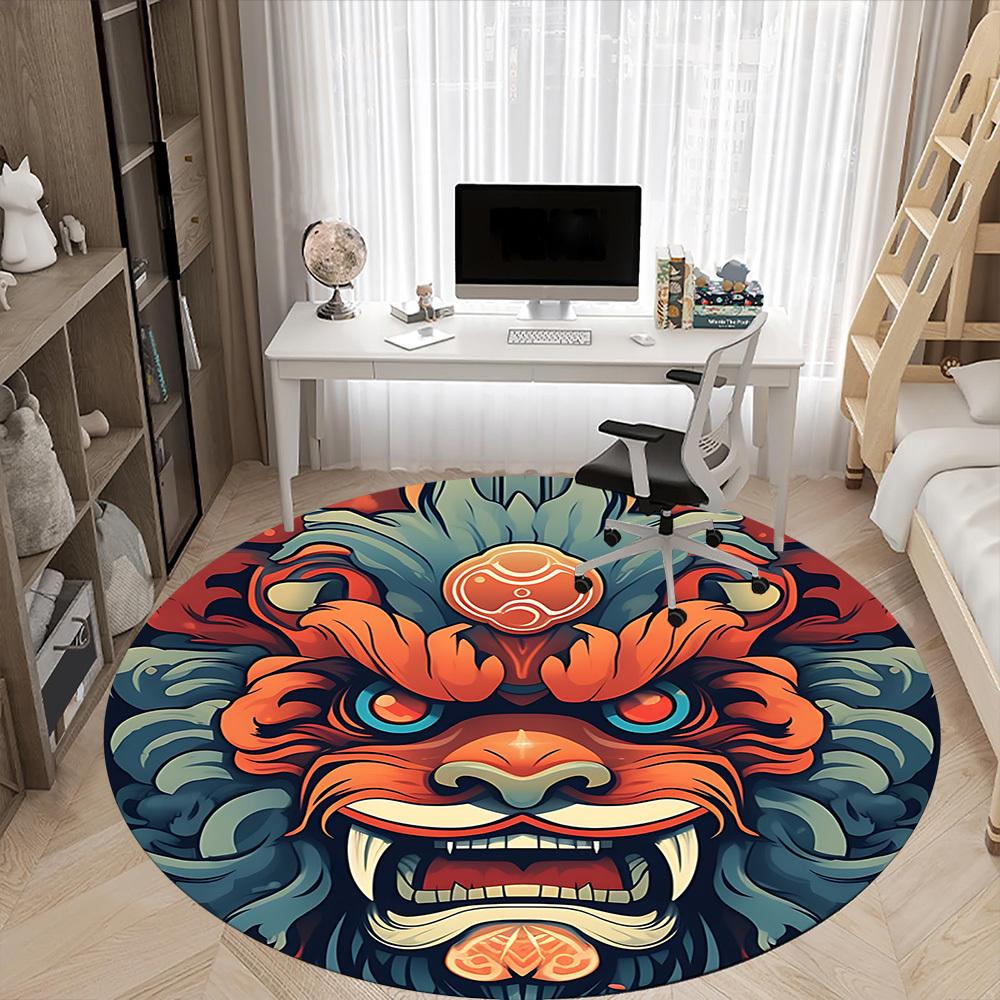 1 Stück Drachenmaske Büro Runder Teppich, Unter Bürostühlen Schlafzimmer Wohnzimmer Heimdekoration, Raumdeko