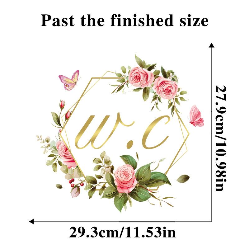 New Self-Adhesive Rose Butterfly Toilet Door Sticker Bathroom Wall Decoration Toilet Identification Sticker WC Sign Door Sticker