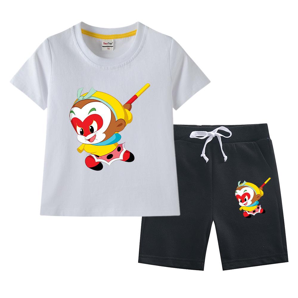 Sun Wukong Boys' Summer 2023 Cotton Outfit: Short Sleeve T-shirt & Shorts Two-Piece Set