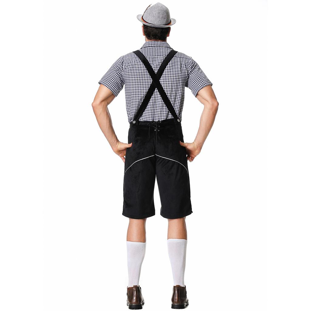 Beer Suit Overalls Set German Beer Suit Party Suit, Plaid Shirt Stage Performance Suit