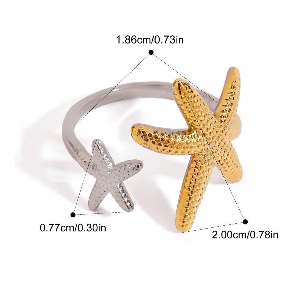 Yori Stainless Steel 18K Gold PVD Plated Ocean Starfish Asymmetrical Ring for Women Vacation Daily Jewelry Accessory 2025