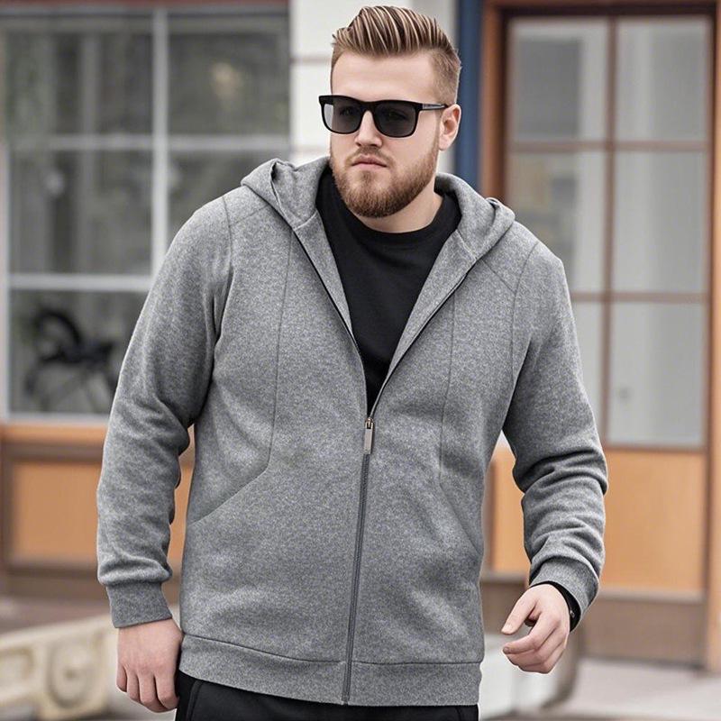 

Plus Size Hooded Zipper Jacket for Couples - Casual Spring/Autumn Trend L сірий колір
