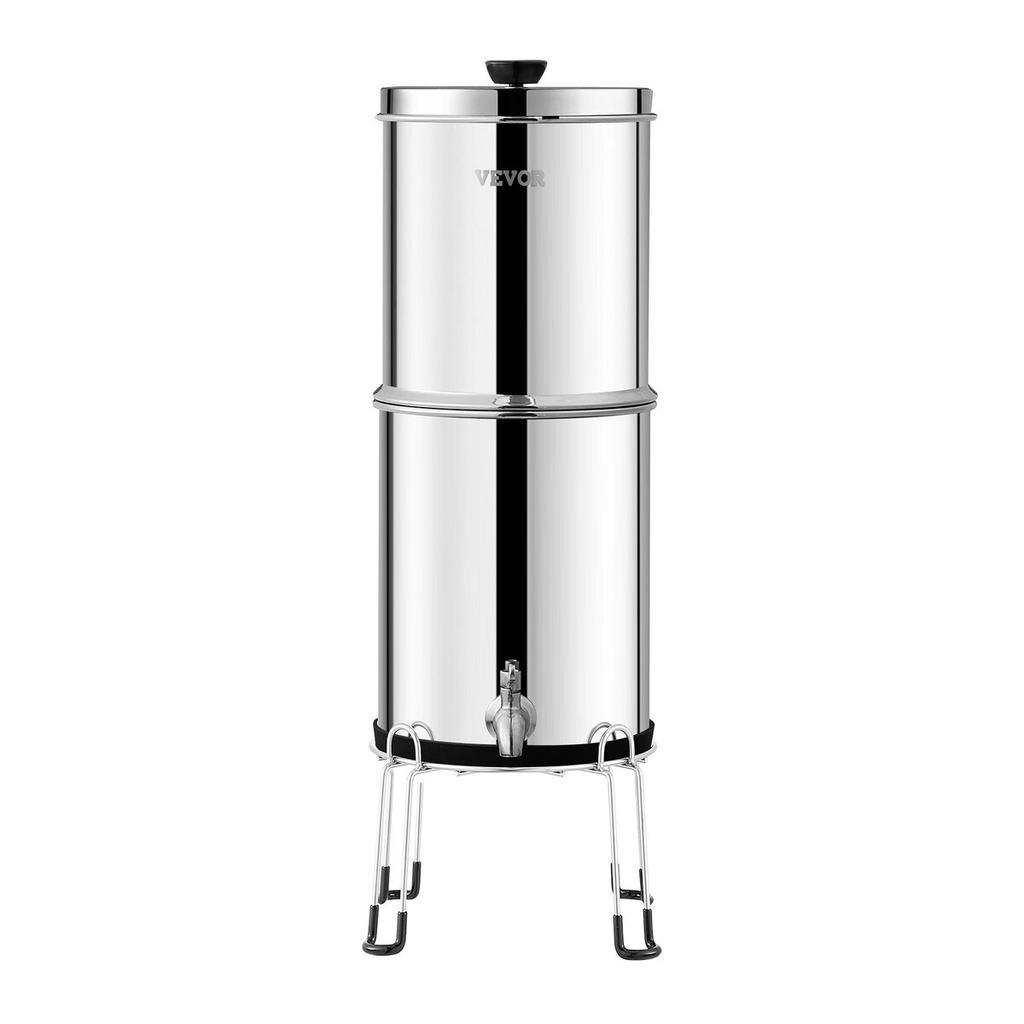 Gravity-fed Water Filter System, 2.25G 304 Stainless-Steel Countertop Water Filtration System, Reduces Lead and up to 99% of Chlorine, with 2 Ceramic