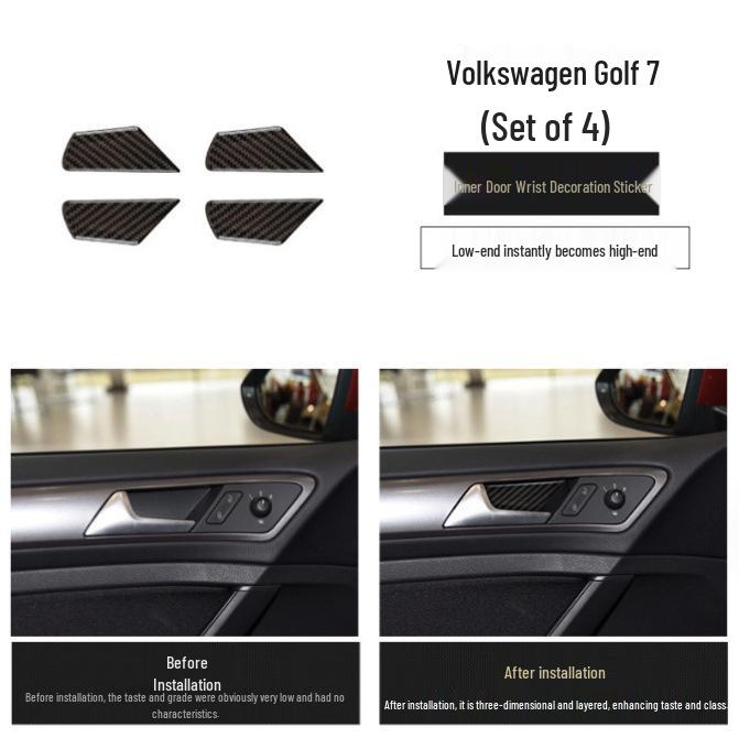 Compatible Carbon Fiber Interior Accessories for VW Golf 7: Console, Gear Shift, Cup Holder, A/C, Navigation Decor.