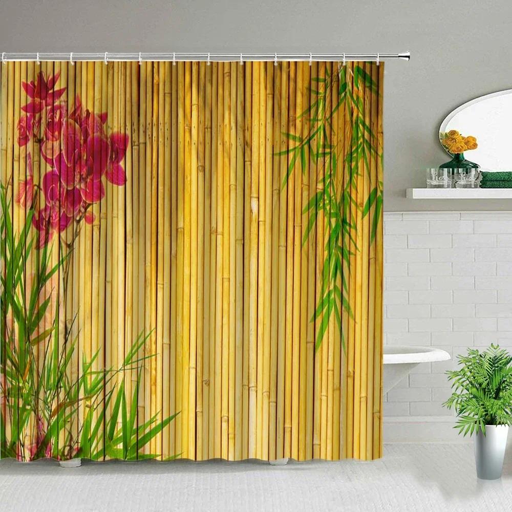 Modern Green Natural Bamboo Series Shower Curtain Set Waterproof Home Bathroom Decor Curtains With Hook Popular Bath Accessori