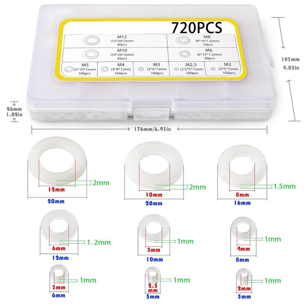900/1200pcs Nylon Insulating Flat Washer Set with Plastic Gasket