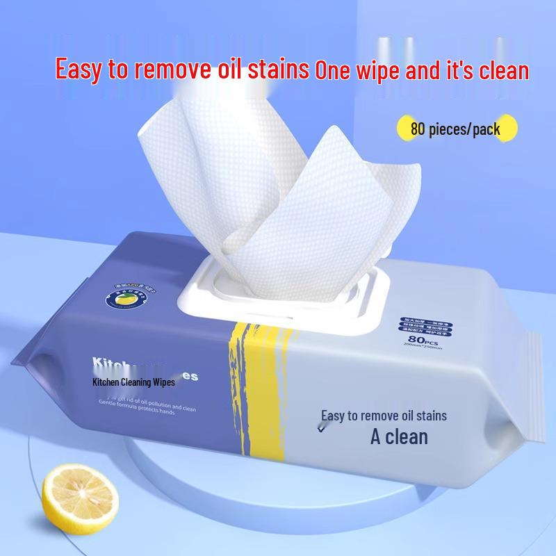 80-Pack Kitchen Wet Wipes: Powerful Degreaser for Range Hood Cleaning, Extra Large and Thickened.