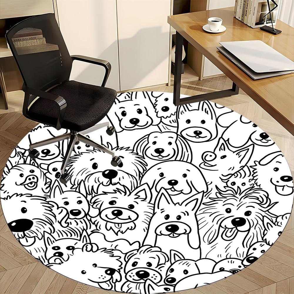 1pc Puppies Dogs Office Round Area Rug, Indoor Mat Suitable ForOffice, Under Office Chairs Bedroom Living Room Home Decor, Room Decot183