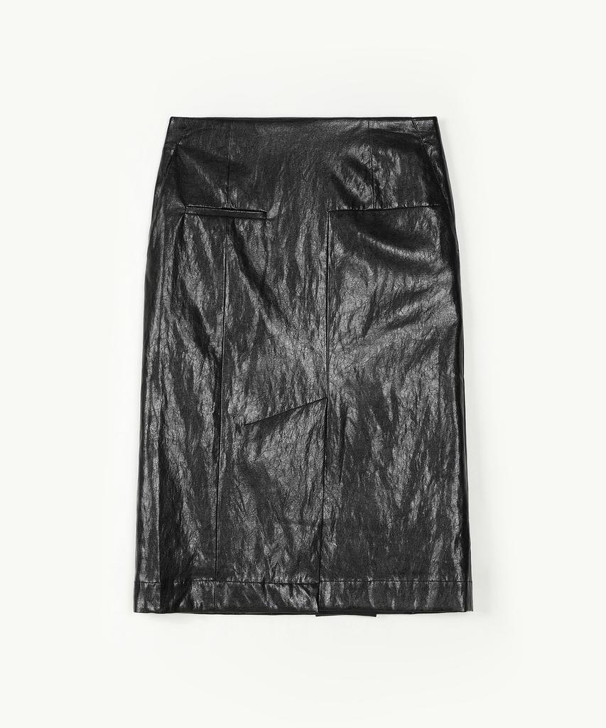 Awi Fake Leather H-Line Skirt_Black