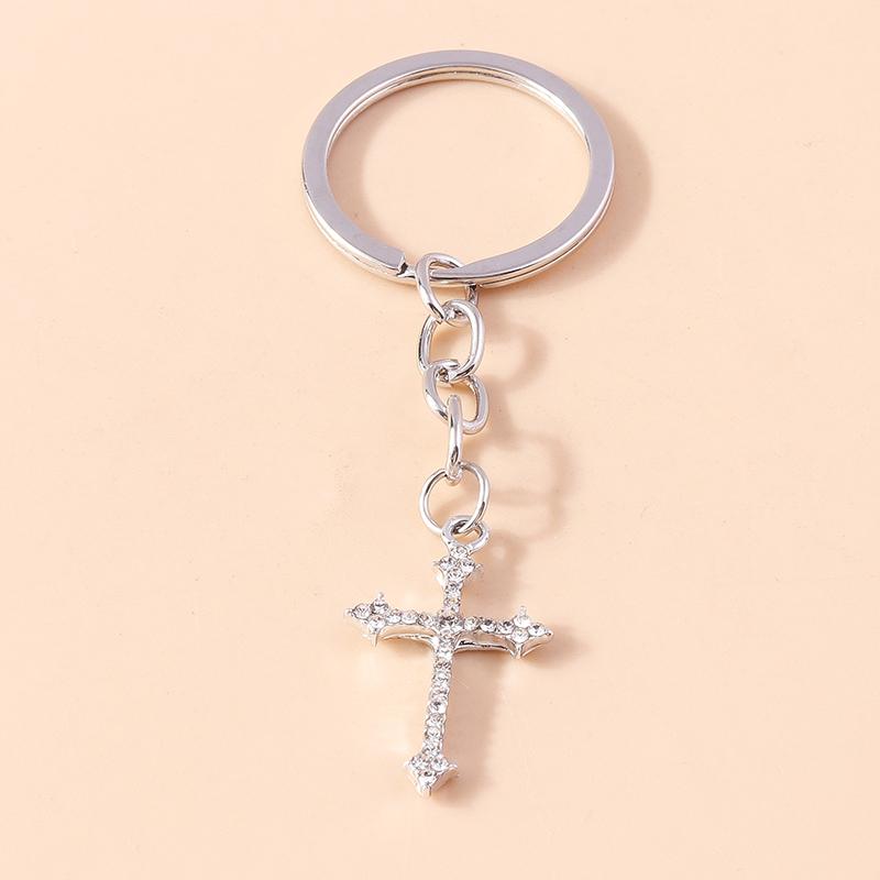 Luxury Rhinestone Crystal Cross Keychain Religious Key Ring Pendants for Key Holder Women Girls Handbag Charms DIY Jewelry Gifts