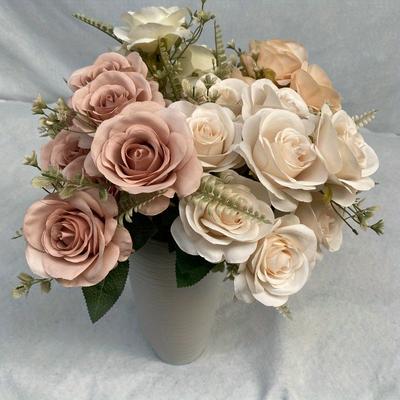 1Pc Simulation Single 9-Head Fruit Round Rose Flower for Outdoor Patio Garden Wedding Home Decoration Accessories