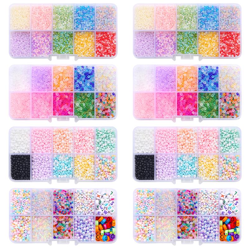 10/12 Rutenett Bokssett 3mm 1950 stk Metalliske Glassfrøperler Tsjekkisk Sjarm Krystall Mellomlegg Glassperler For Smykkefremstilling Ringer DIY Håndlagde Tilbehør