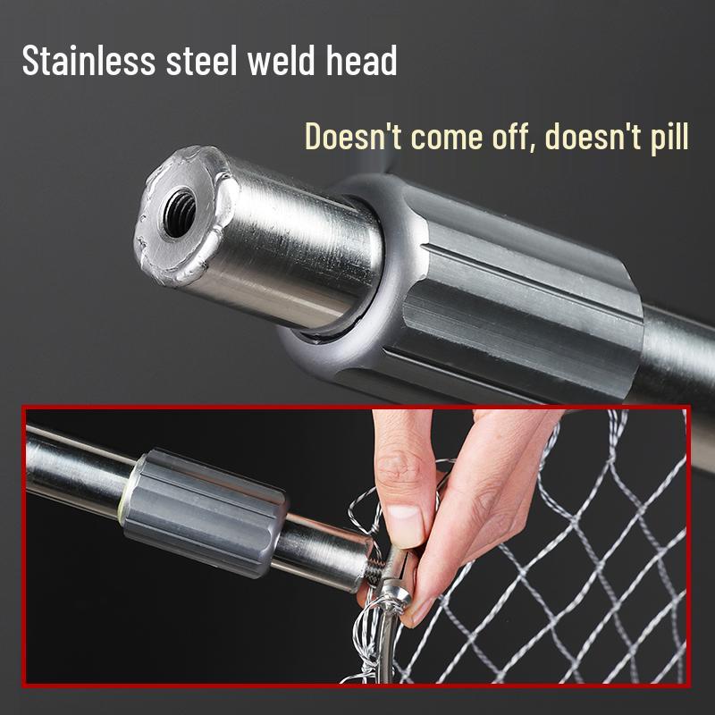 Telescopic Stainless Steel Fishing Rod with Foldable Net Head and Fish Bag Grapnel Set