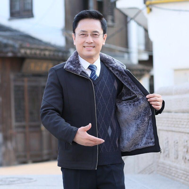 

Mid-length Men s Winter Jacket: Warm, Thickened Cotton with Velvet, Genuine Product for Middle-aged and Elderly. 170 (suitable for 90-115 jin)