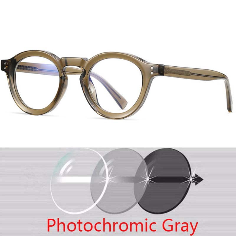 Round Photochromic Glasses Men Women UV Protection Myopia Eyewear 0 To 6 Diopters Lightweight Frame
