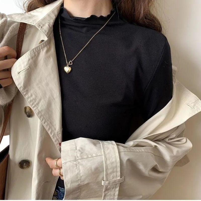 Double-Sided Fleece Semi-High Collar Long-Sleeve Women's Top