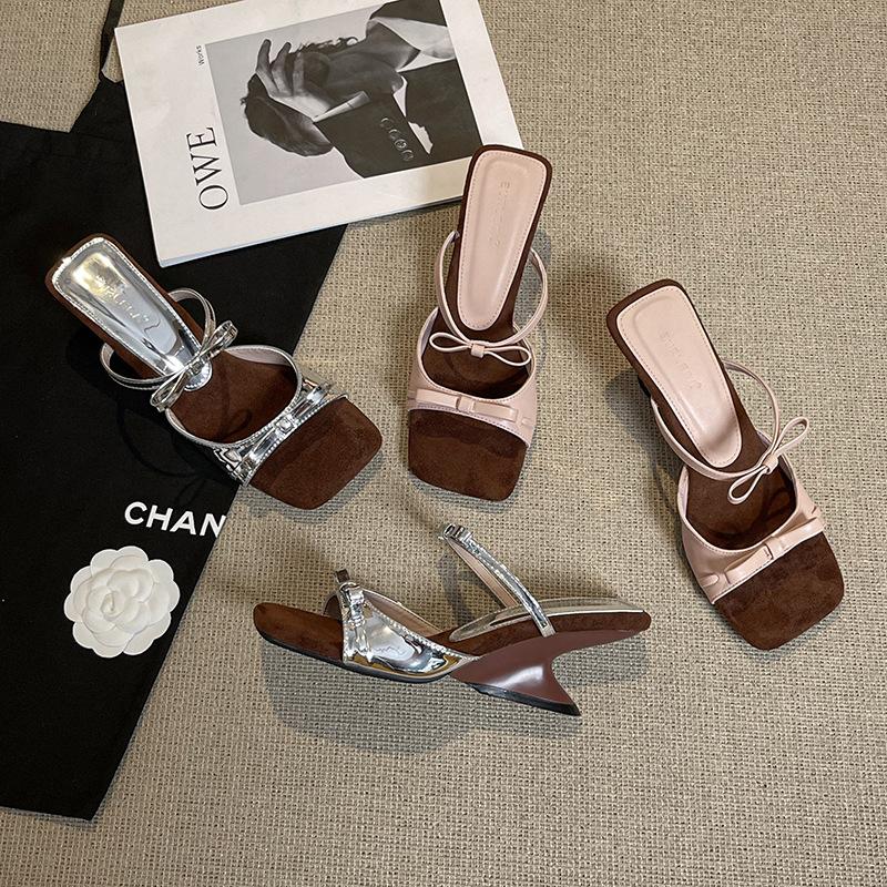 Simple bow wedge heel temperament sandals women's summer new high heel cool slippers women