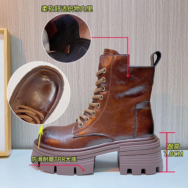 Leather Martin Boots Women's 2025 Autumn and Winter New Women's High-heeled Retro Polished Short Boots Casual Versatile Thin Women's Boots