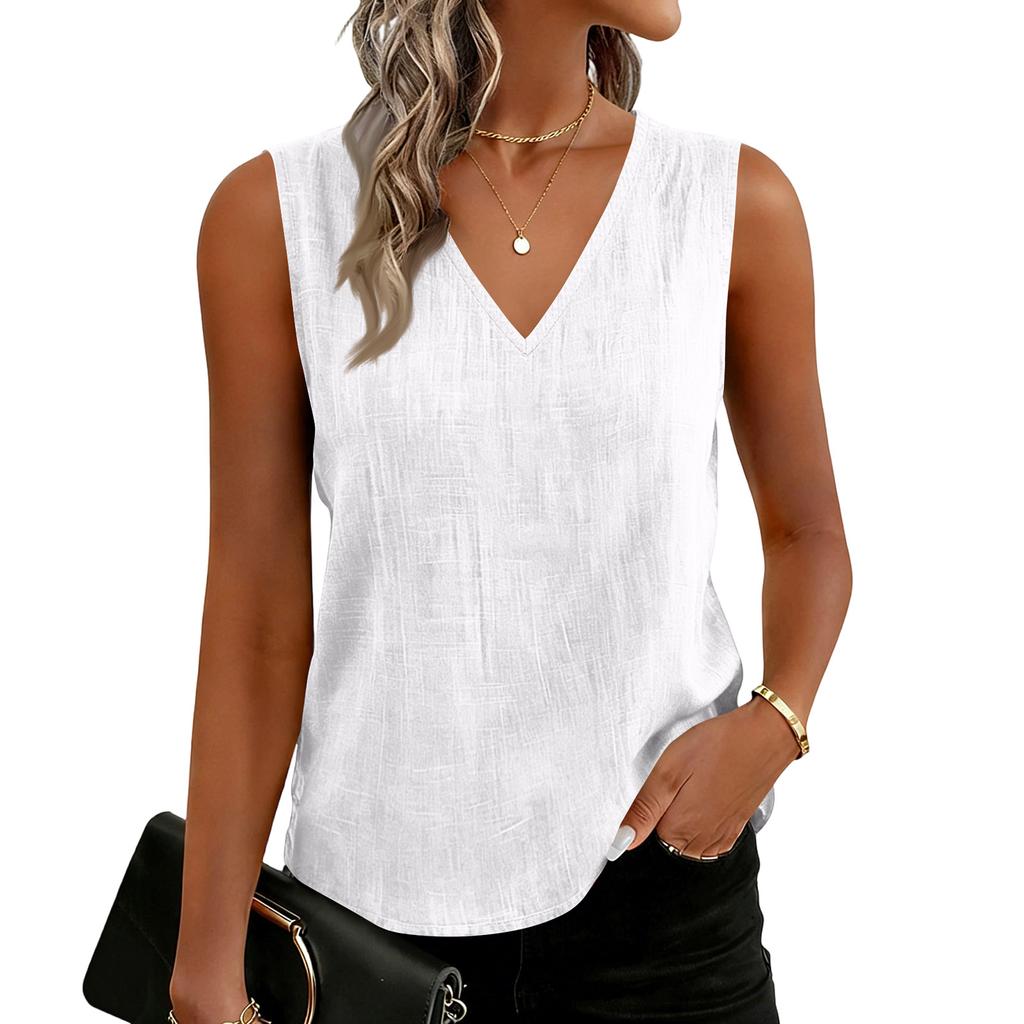 Damen Farbige Baumwoll-Leinen-Camisole Locker Ärmellos Vielseitiges Unterziehoberteil